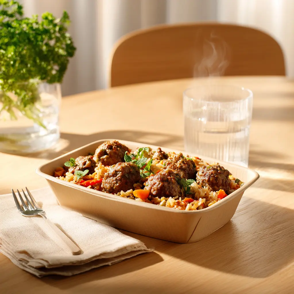 [4319] Boulettes de boeuf à la menthe, riz aux céréales gourmandes