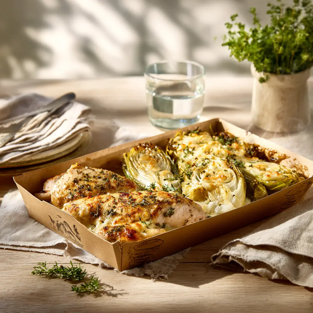 [1616] Filet de poulet farci à la forestière, endives gratinées au comté