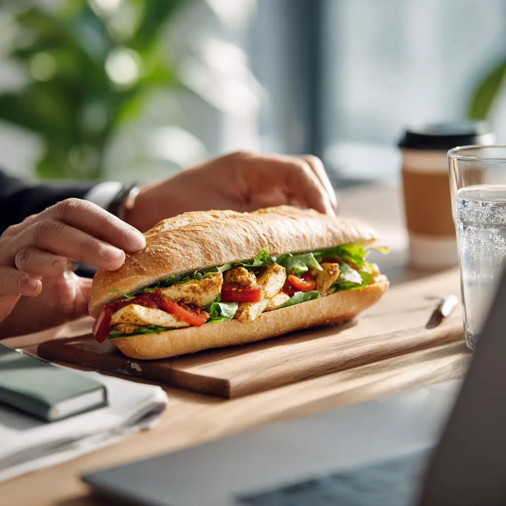 Pique -Mie "Bombay" (baguette tradition, poulet curry, tomates, salade)