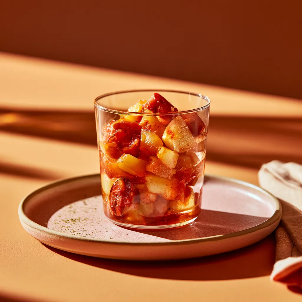 [4961] Verrine de pommes de terre sautée et andouille, vinaigre de cidre